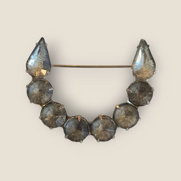 Vintage Clear Speckled Rhinestone Brooch Silver Tone U Shape Horseshoe Estate - Picture 3 of 11